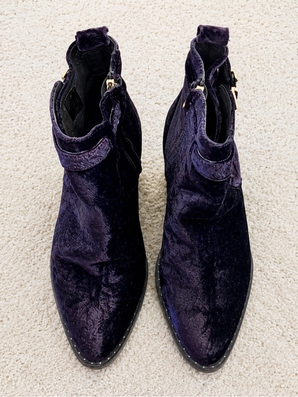 Topshop Premium Purple Velvet Western Ankle Boots EU40
